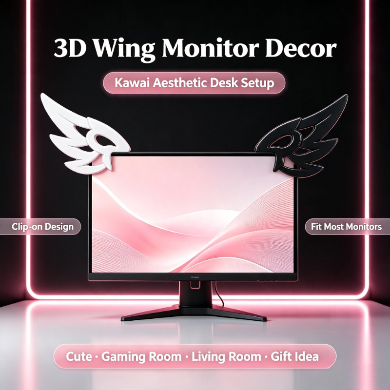 Kawaii Tech Accessories - 귀여운 3D 날개 모양 컴퓨터 모니터