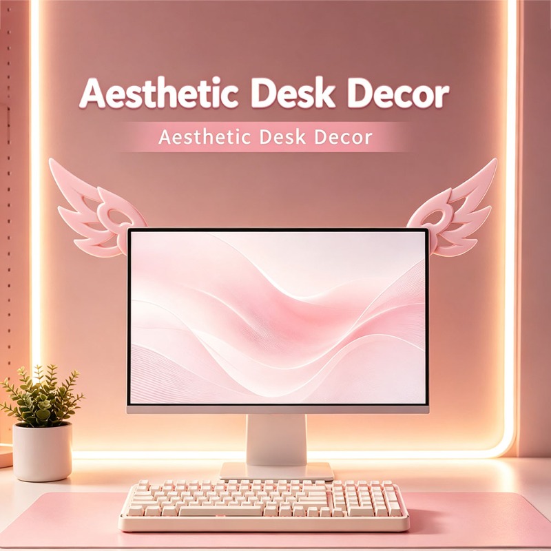 귀여운 3D 날개 모양 컴퓨터 모니터 장식, 미적 감각 - Kawaii Tech Accessories 리뷰 및 가격